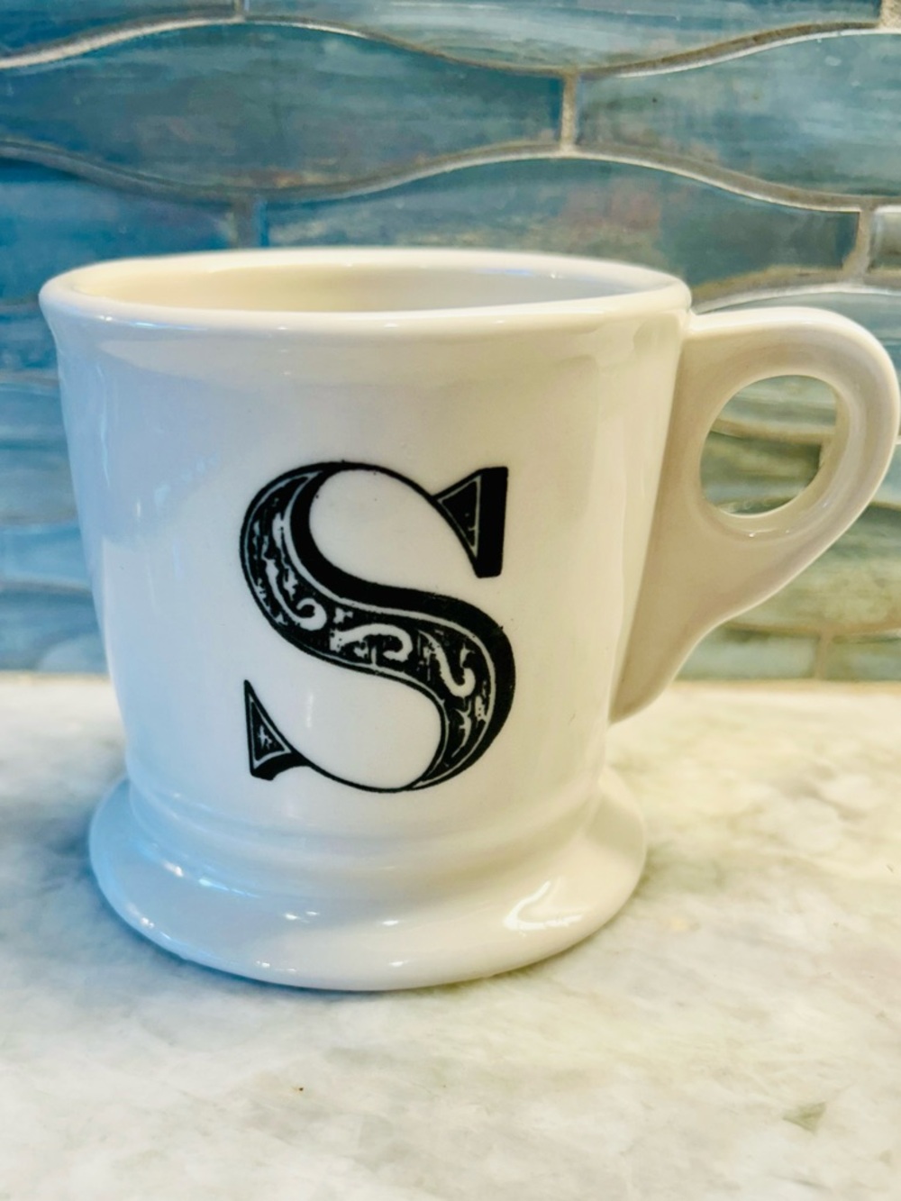 Anthropologie S Letter Monogram Initial Coffee Mug NWT Cream Black